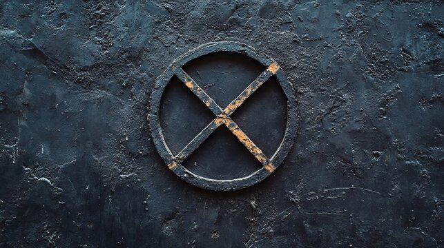 A black and yellow X-Men logo on a black wall