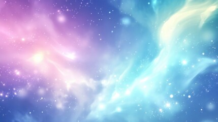 A mesmerizing blend of pink, blue, and purple nebulae with glowing stars in a cosmic night sky.