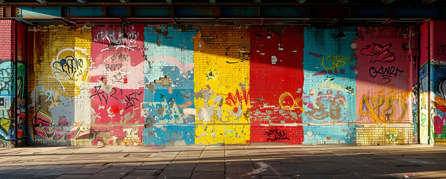 a colorful wall with graffiti