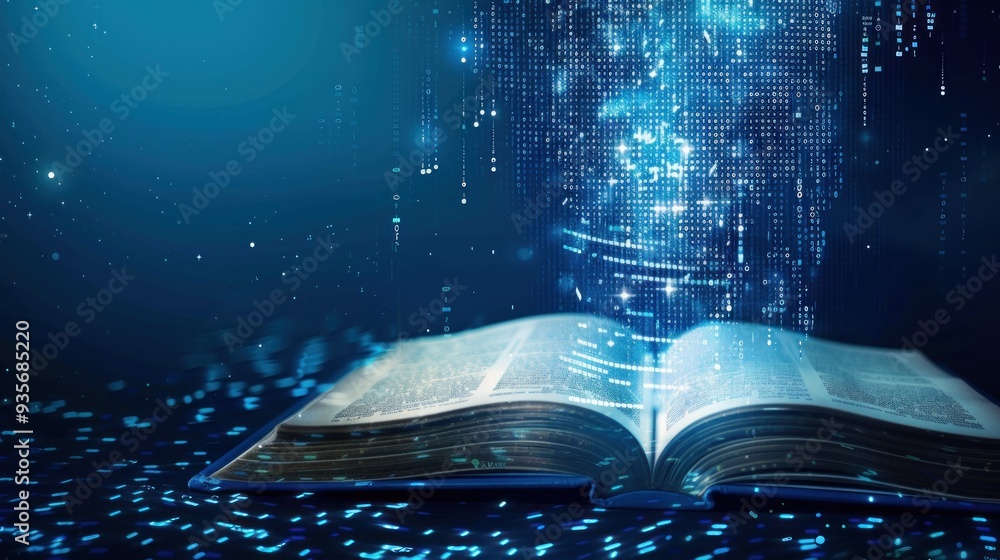 Aufkleber digital data flowing from an open book