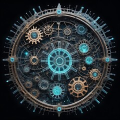 Crystallized data structures,  Nebulous constellations in a bioluminescent space,  A symphony of gears and circuits