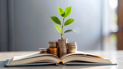 Investment in Knowledge Background - Coins growing from a book, representing the investment in gaining knowledge.
