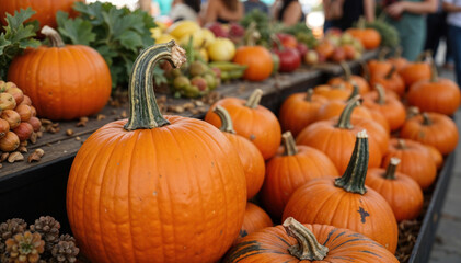 Vibrant autumn market with pumpkins and seasonal produce