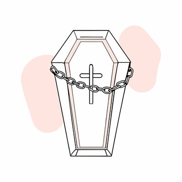 recommend clip art: Hand-drawn coffin with cross and chain illustration