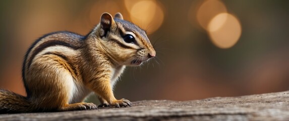 A Close-Up of a Chipmunk Sitting on a Wooden Surface