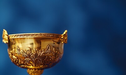 gold winner cup on blue background. 