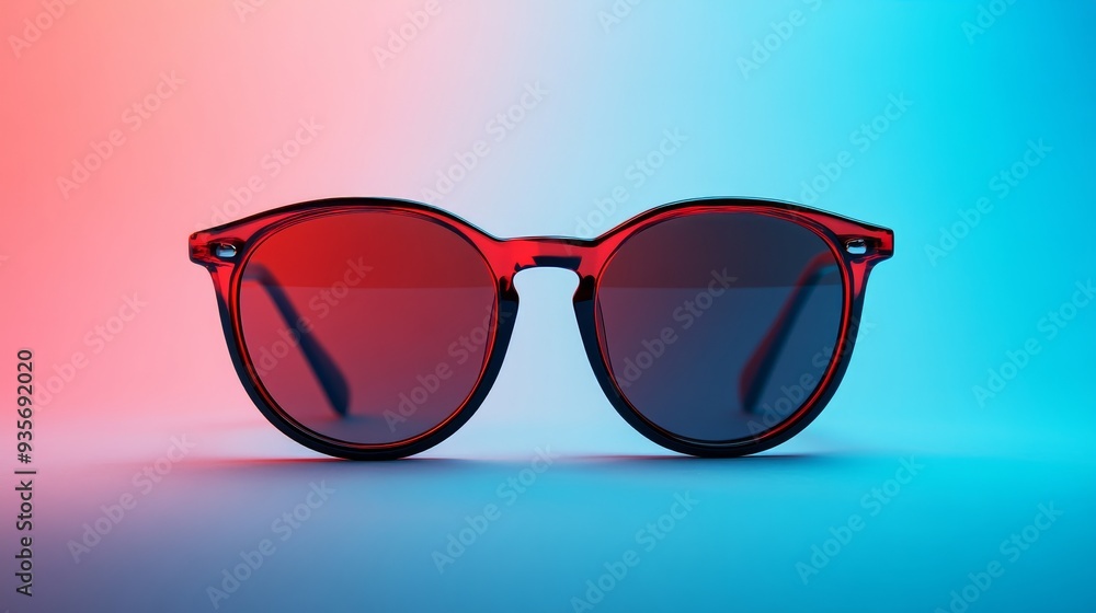 Wall mural a pair of red sunglasses with a black frame