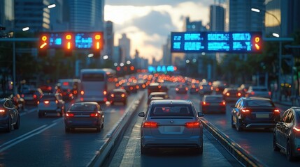 Obraz premium Urban Utopia: Futuristic Smart City Traffic Management System Revolutionizing Urban Mobility