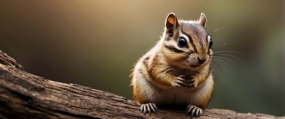 Obraz premium A Close-Up of a Chipmunk Sitting on a Branch with Its Paws Crossed and Eating a Nut