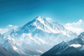 Fototapeta premium Snow-capped Mountain Peak with Clear Blue Sky and Clouds