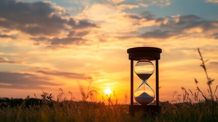 Hourglass Against Sunset Sky with Copy Space 