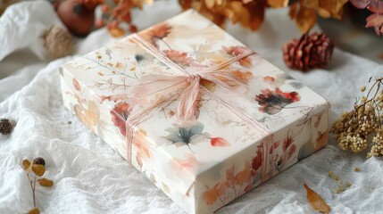 Minimalist autumn gift box with a minimalist geometric pattern, muted tones