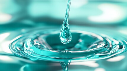 A drop of turquoise nail polish flows from a glass bottle, highlighting elegance and luxury.