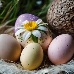 easter eggs in a nest