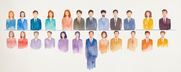 Organization structure, hierarchical diagram, clear roles, watercolor style, clean lines and soft hues