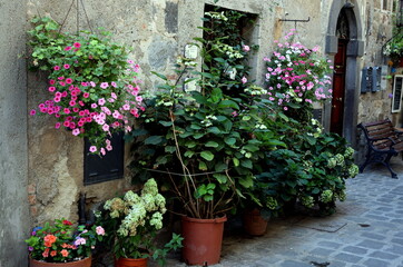 Mit Blumen geschmückte Gasse in Bolsena