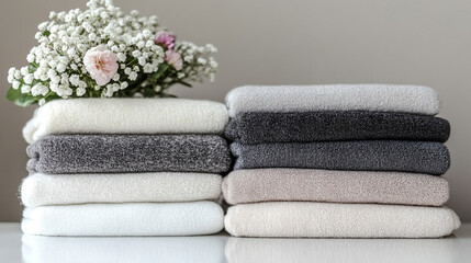 heap of assorted clothes in white, gray, and beige, casually spread on a surface, symbolizing minimalism, everyday life, and fashion simplicity