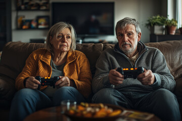 Grandparents Playing Video Games in the Evening 
