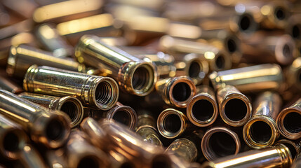 A pile of brass ammunition with a lot of holes