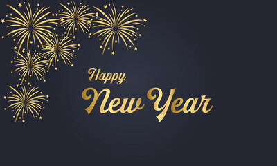 Happy new year. black background. flat illustration. golden Happy New Year lettering black background. holiday concept. banner, poster and card. Jpeg format.	
