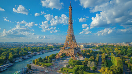 The eiffel tower dominating the parisian skyline on a sunny day