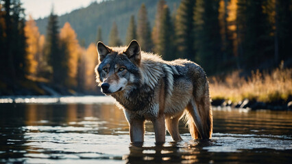 Wilk w naturalnym środowisku. Generative AI.