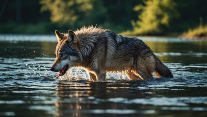 Wilk w naturalnym środowisku. Generative AI.