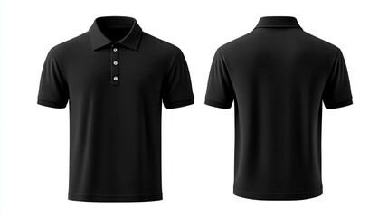 Men black polo shirt front and back view, Isolated blank front and back polo t-shirt for graphic design mock up.generative ai