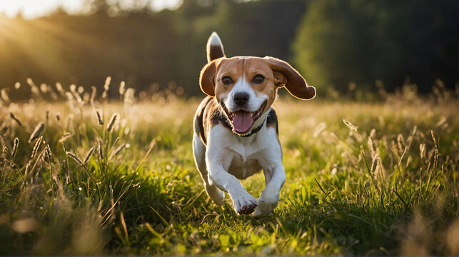 Pies beagle w naturalnym środowisku. Generative AI.