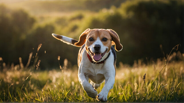 Pies beagle w naturalnym środowisku. Generative AI.