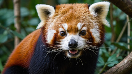Fototapeta premium Panda ruda w naturalnym środowisku. Generative AI.