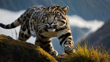 Pantera mglista w naturalnym środowisku. Generative AI.