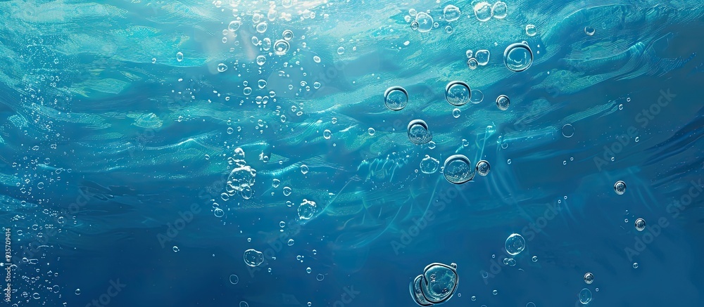 Poster bubbles rising to the surface seen from underwater. copy space image. place for adding text and desi