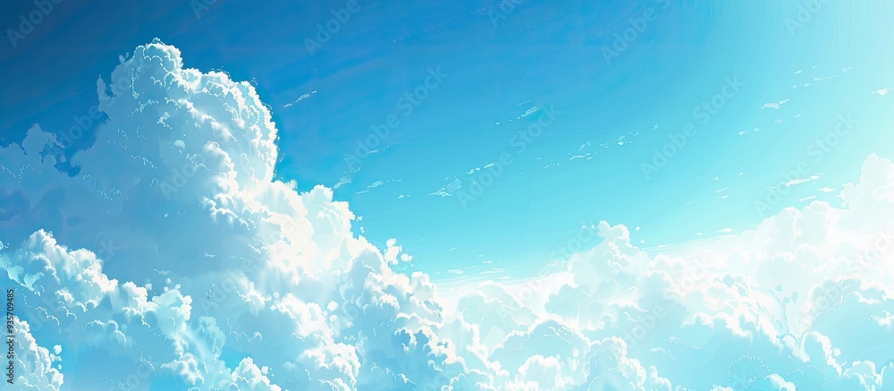 Wall mural Beautiful blue sky with fluffy clouds textured copyspace background