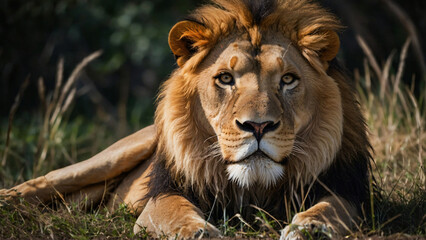 Fototapeta premium Lew w naturalnym środowisku. Generative AI