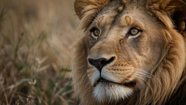 Fototapeta Lew w naturalnym środowisku. Generative AI