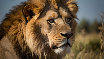 Fototapeta premium Lew w naturalnym środowisku. Generative AI