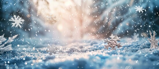 Winter backdrop of open space for your decoration with snowflakes. Copy space image. Place for adding text and design