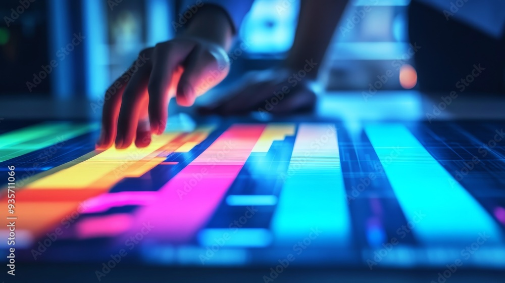 Aufkleber a hand interacts with a colorful, interactive display, highlighting the possibilities of technology 