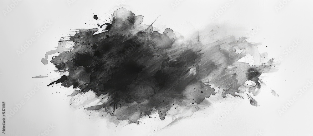 Poster black watercolor hand drawing in a square line brush style on a white paper background. copy space i