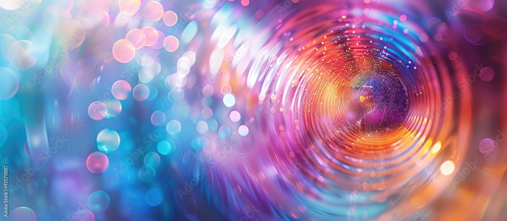 Poster abstract circles with a bright blurry multicolored background featuring texture glow sparkle and mov