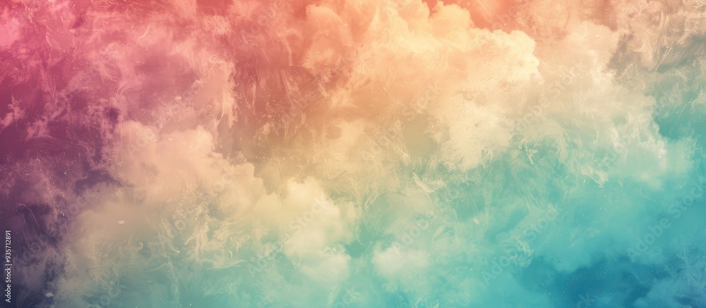 Poster fantasy cloudy sky featuring a pastel gradient and grunge texture abstract nature background. copy s