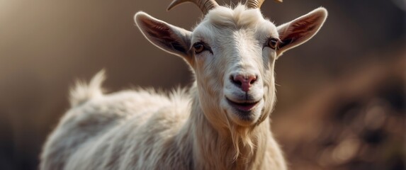 Fototapeta premium Close-up Portrait of a White Goat with a Soft Smile