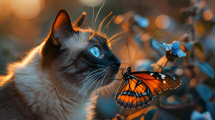 Obraz premium a cat with a butterfly on its nose