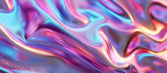 Fototapeta premium Holographic iridescent surface Copy space Vibrant colorful hologram background Abstract wrinkled texture with various colors Neon surface