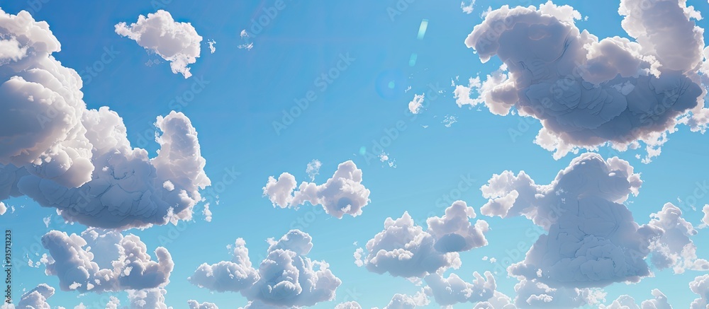 Poster clear blue skies and numerous fluffy clouds. copy space image. place for adding text and design
