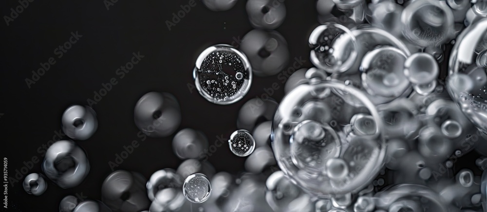 Poster soap bubbles foam isolated against a black background. copy space image. place for adding text and d