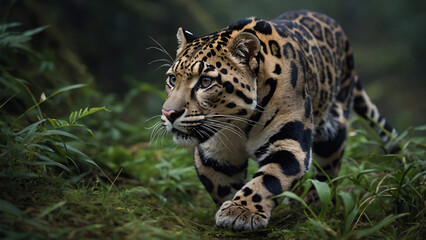 Pantera mglista w naturalnym środowisku. Generative AI.