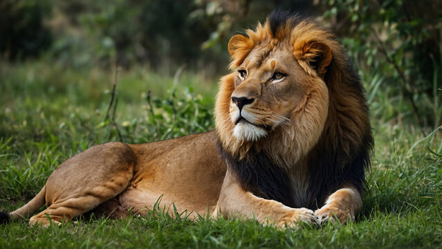 Fototapeta Lew w naturalnym środowisku. Generative AI