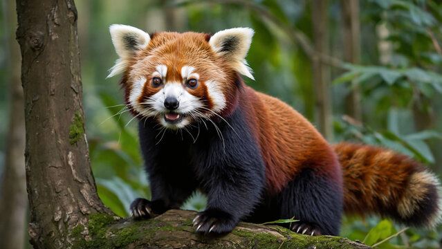 Panda ruda w naturalnym środowisku. Generative AI.